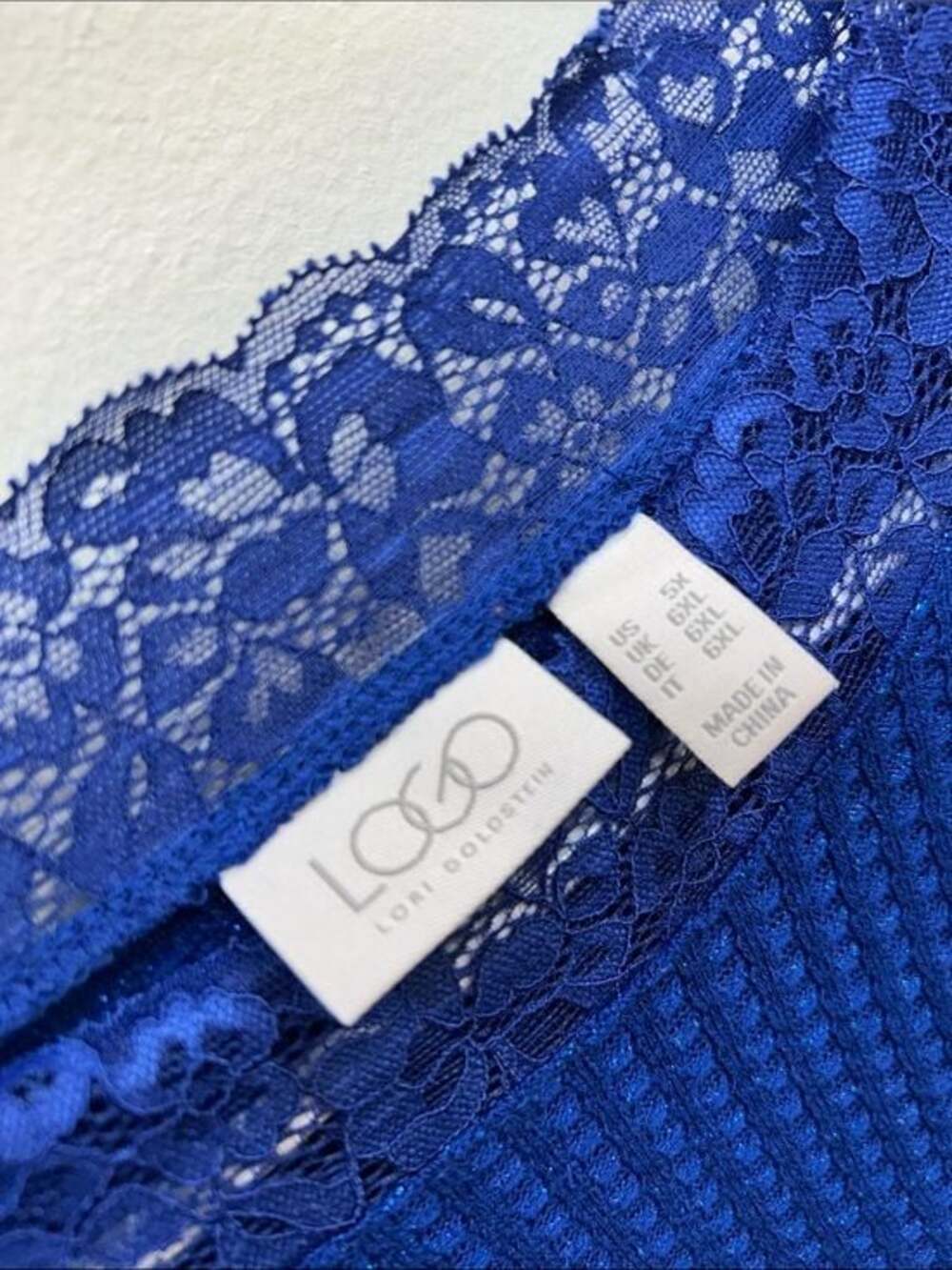 LOGO by Lori Goldstein Lace-Trim Waffle Crewneck Sweater in Sparkly Royal Blue - Picture 2 of 10
